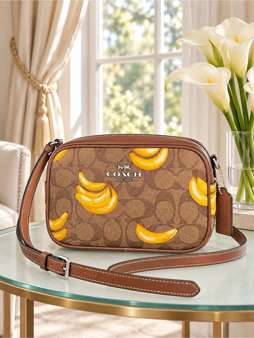 Coach Mini Jamie Like New Camera Bag In Signature Canvas With Banana Print